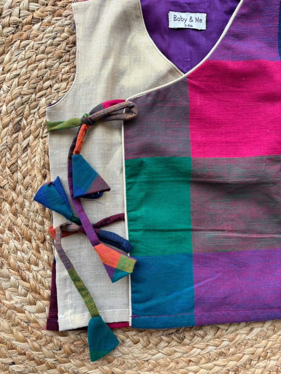 Madras checks angrakha with gold  top baby boy ethnic wear