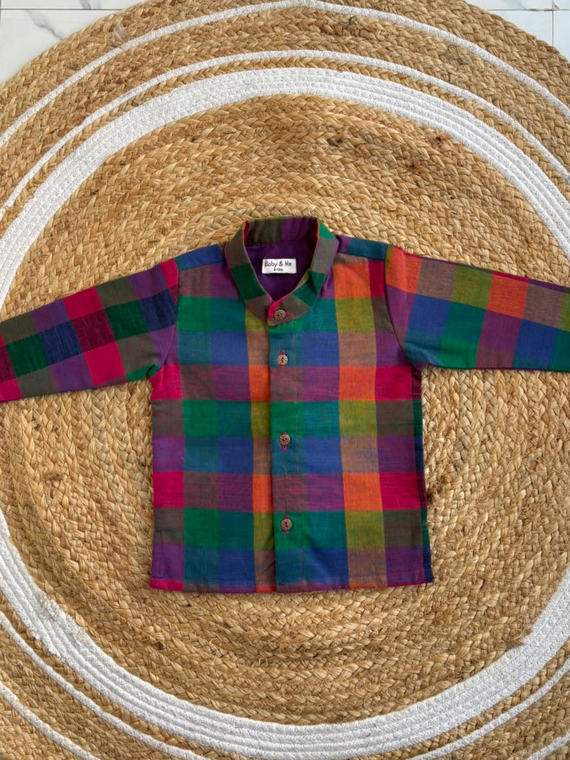Kanchi cotton multi checks for baby boy ethnic top wear