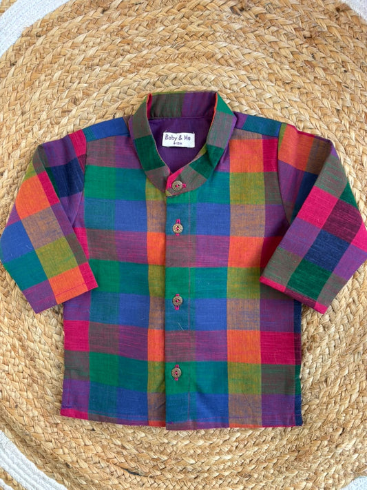 Kanchi cotton multi checks for baby boy ethnic top wear