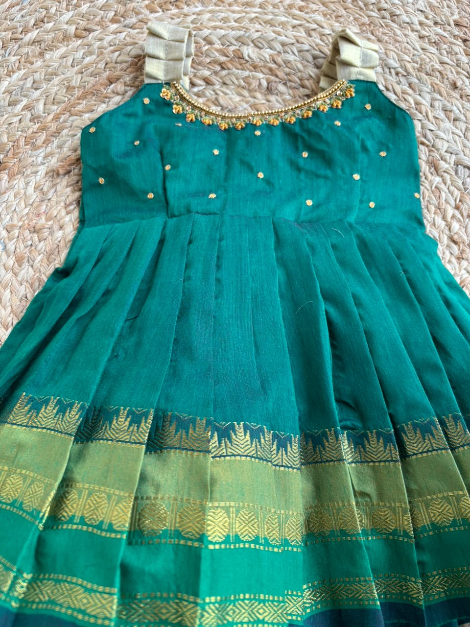 Bottle green neck Embroidery sleeveless  Ethnic Wear for Baby Girl – Traditional frock for Baby Girl