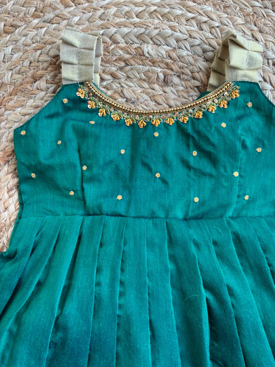 Bottle green neck Embroidery sleeveless  Ethnic Wear for Baby Girl – Traditional frock for Baby Girl