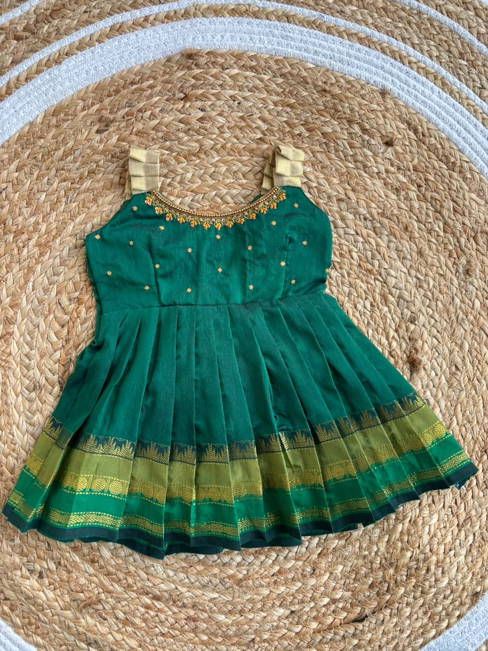 Bottle green neck Embroidery sleeveless  Ethnic Wear for Baby Girl – Traditional frock for Baby Girl