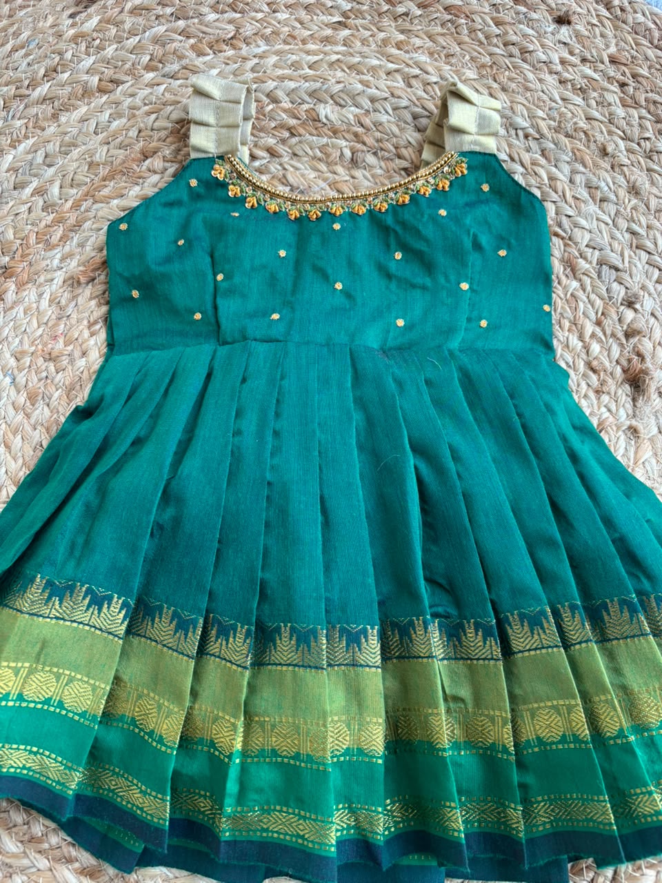 Bottle green neck Embroidery sleeveless  Ethnic Wear for Baby Girl – Traditional frock for Baby Girl