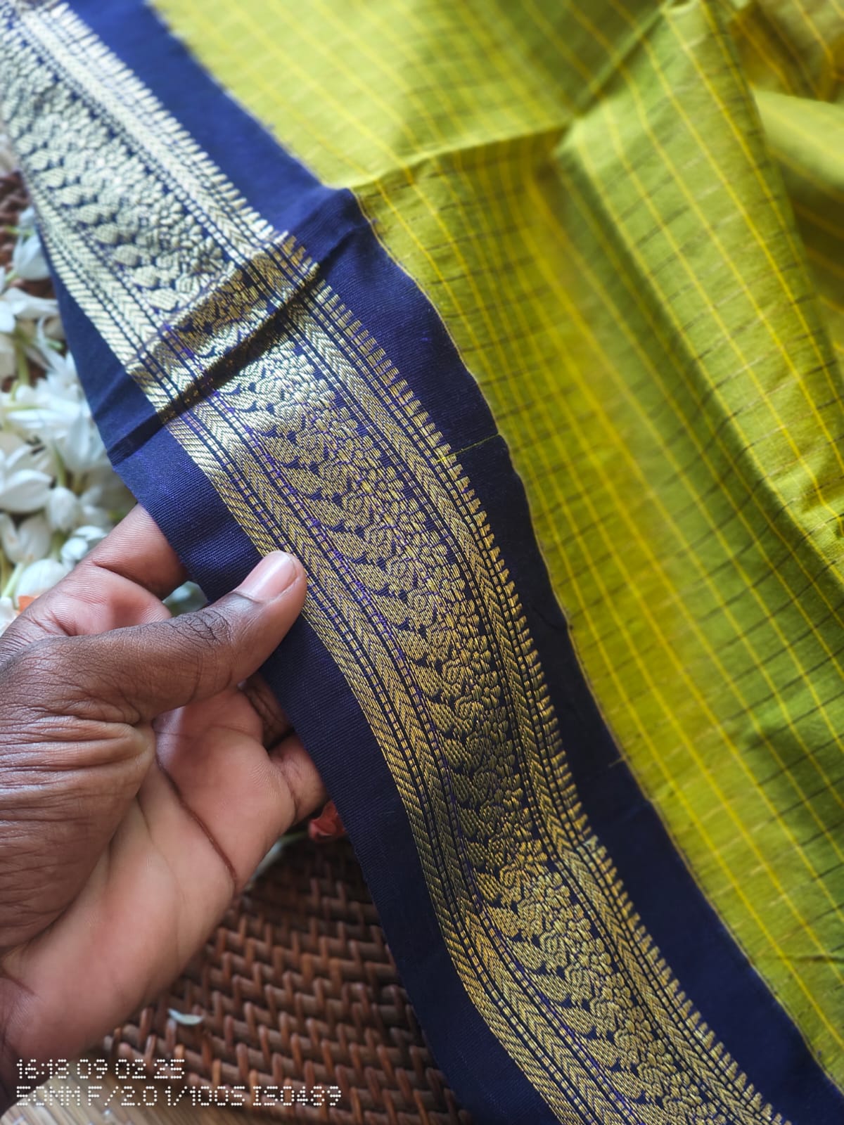 Green and blue - Premium Checked Cotton Chequered Silk Saree with Contrast Blouse