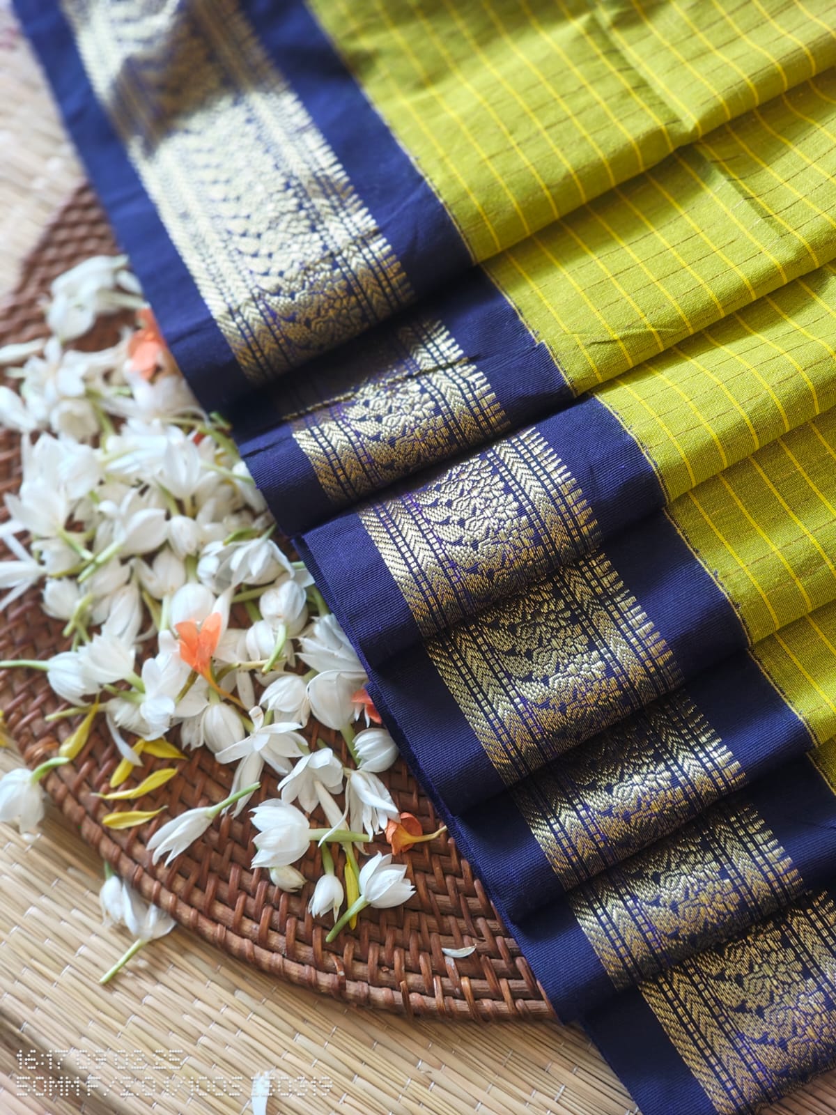 Green and blue - Premium Checked Cotton Chequered Silk Saree with Contrast Blouse