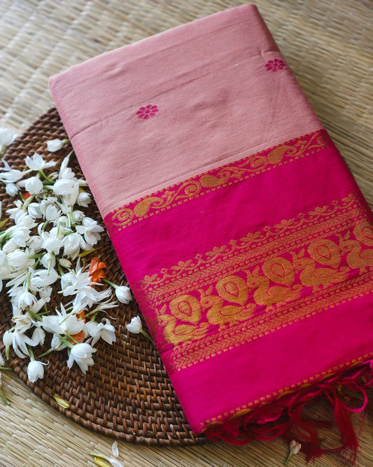 Baby Pink and Magenta - Premium Cotton Silk Saree with Contrast Blouse