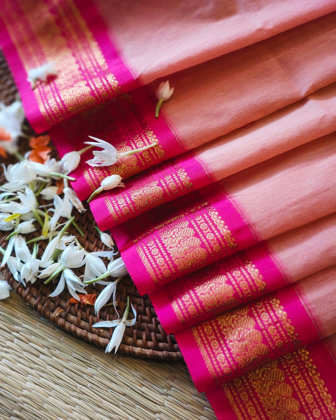 Baby Pink and Magenta - Premium Cotton Silk Saree with Contrast Blouse