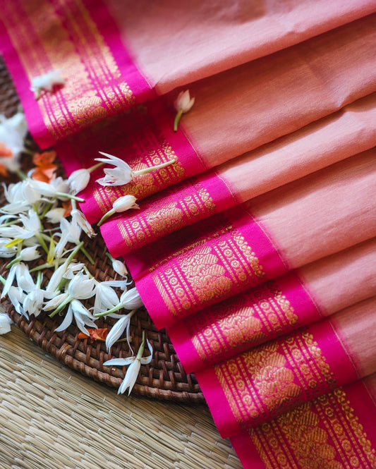 Baby Pink and Magenta - Premium Cotton Silk Saree with Contrast Blouse