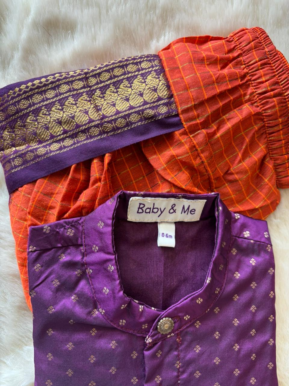 Wine Butta with Rusty Orange kurta dhoti baby boy ethnic wear