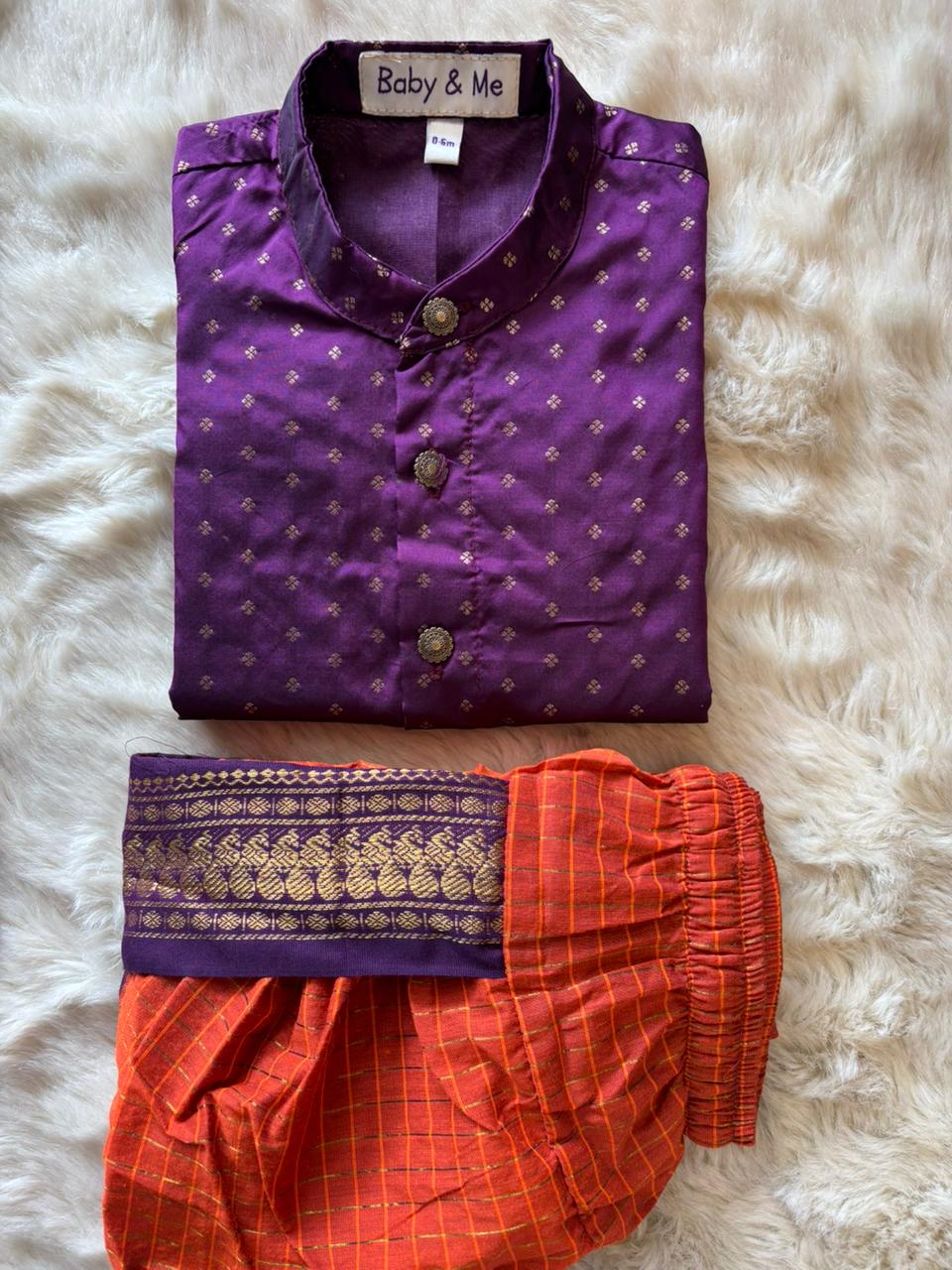 Wine Butta with Rusty Orange kurta dhoti baby boy ethnic wear