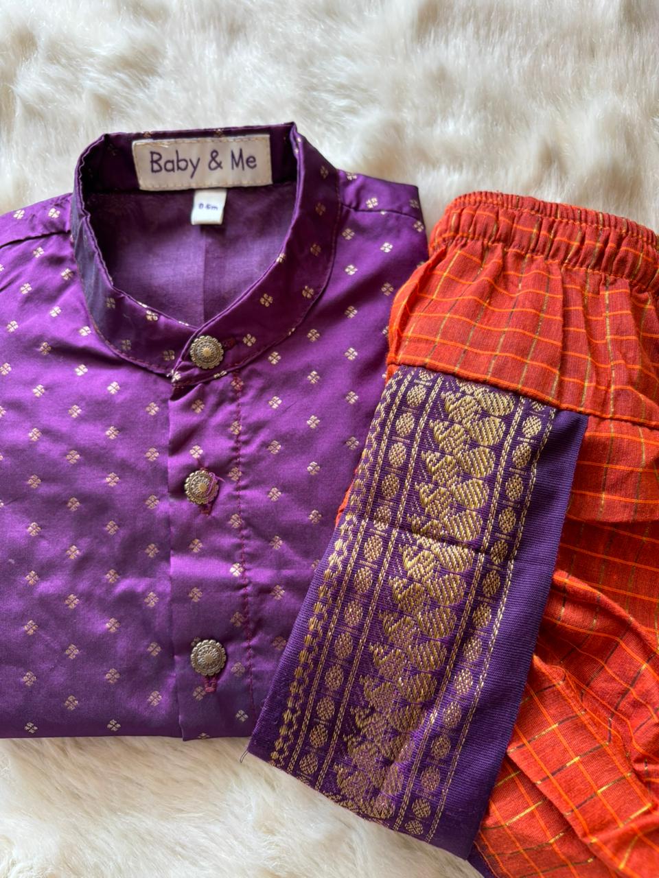 Wine Butta with Rusty Orange kurta dhoti baby boy ethnic wear