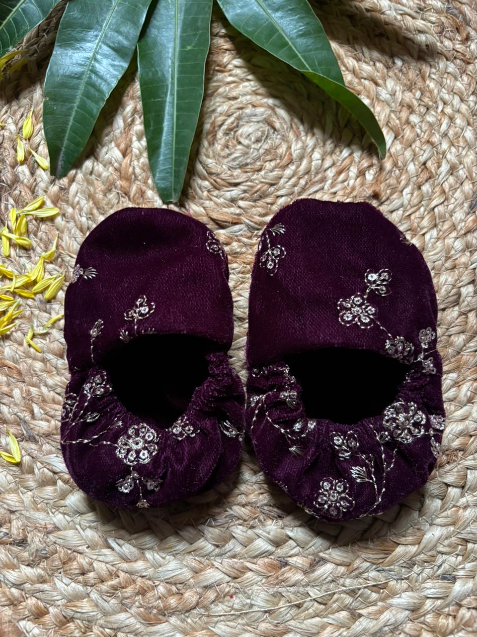 Deep wine velvet Shoes for baby