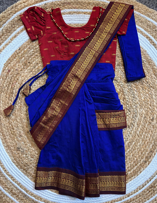 Royal Blue and maroon - Ready to wear muttukattam saree for kids Ethnic wear for baby girl