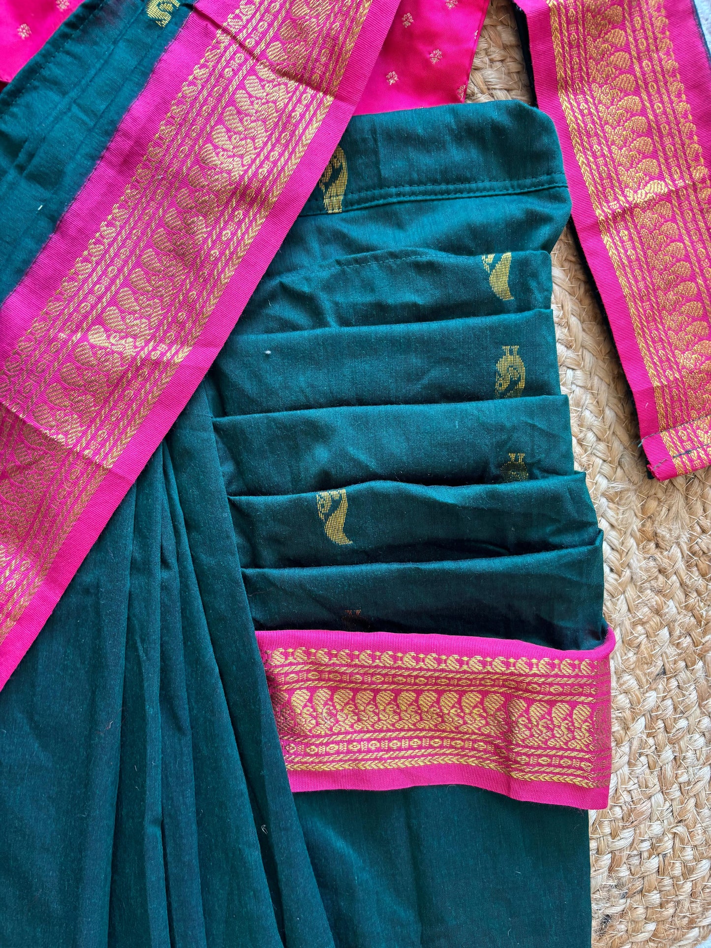 Pink and bottle green  - Ready to wear saree for kids Ethnic wear for baby girl