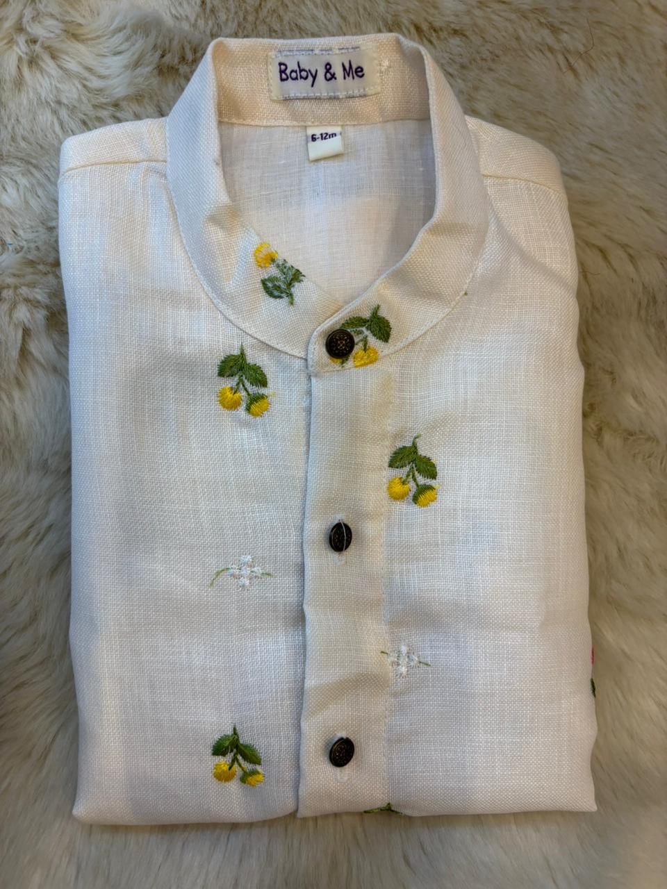 Pure Linen White with pink Kurta Dhoti for baby boy