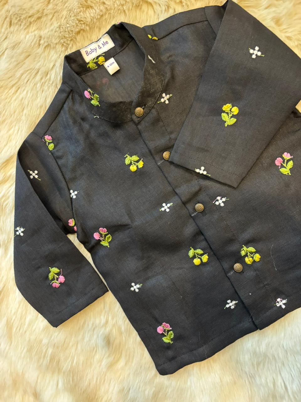 Pure Linen Black and Rusty orange Kurta Dhoti for baby boy