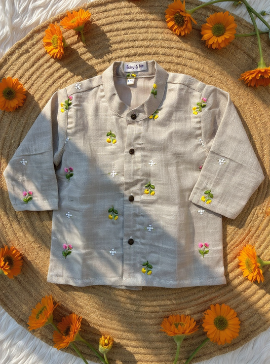 Grey Linen Kurta for baby boy ethnic top wear