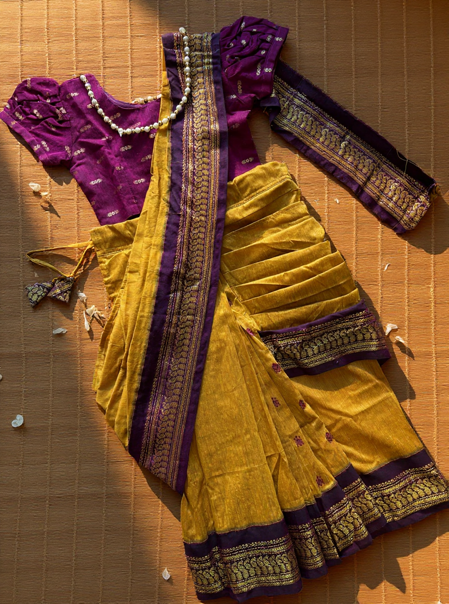 Mustard yellow and wine  - Ready to wear saree for kids Ethnic wear for baby girl