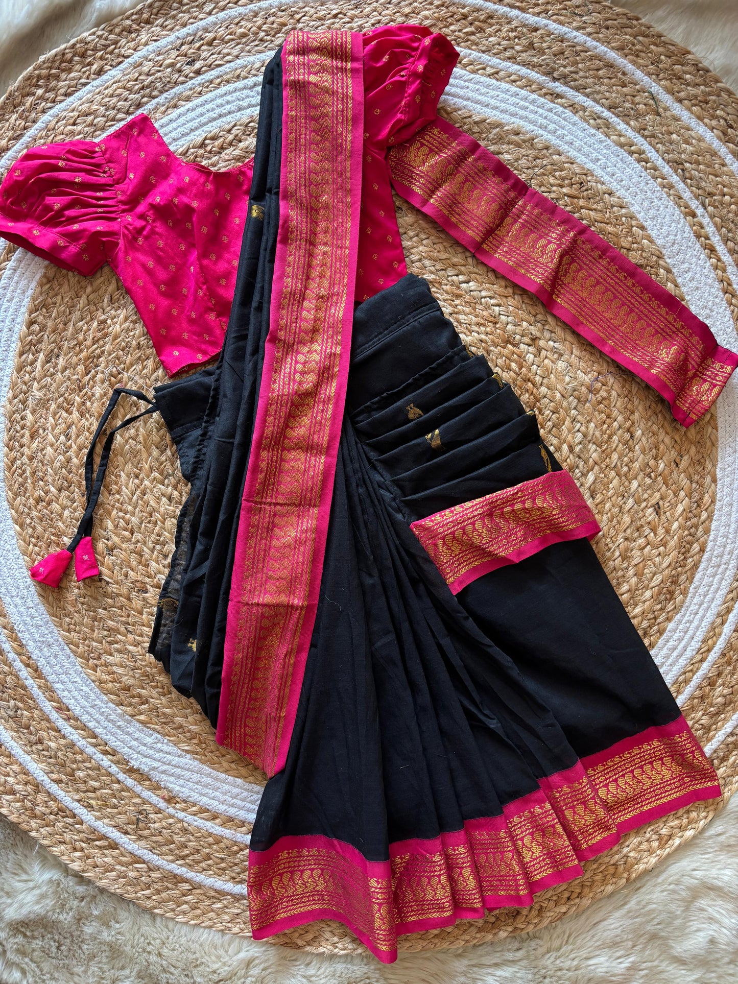 Black and Pink  - Ready to wear saree for kids Ethnic wear for baby girl