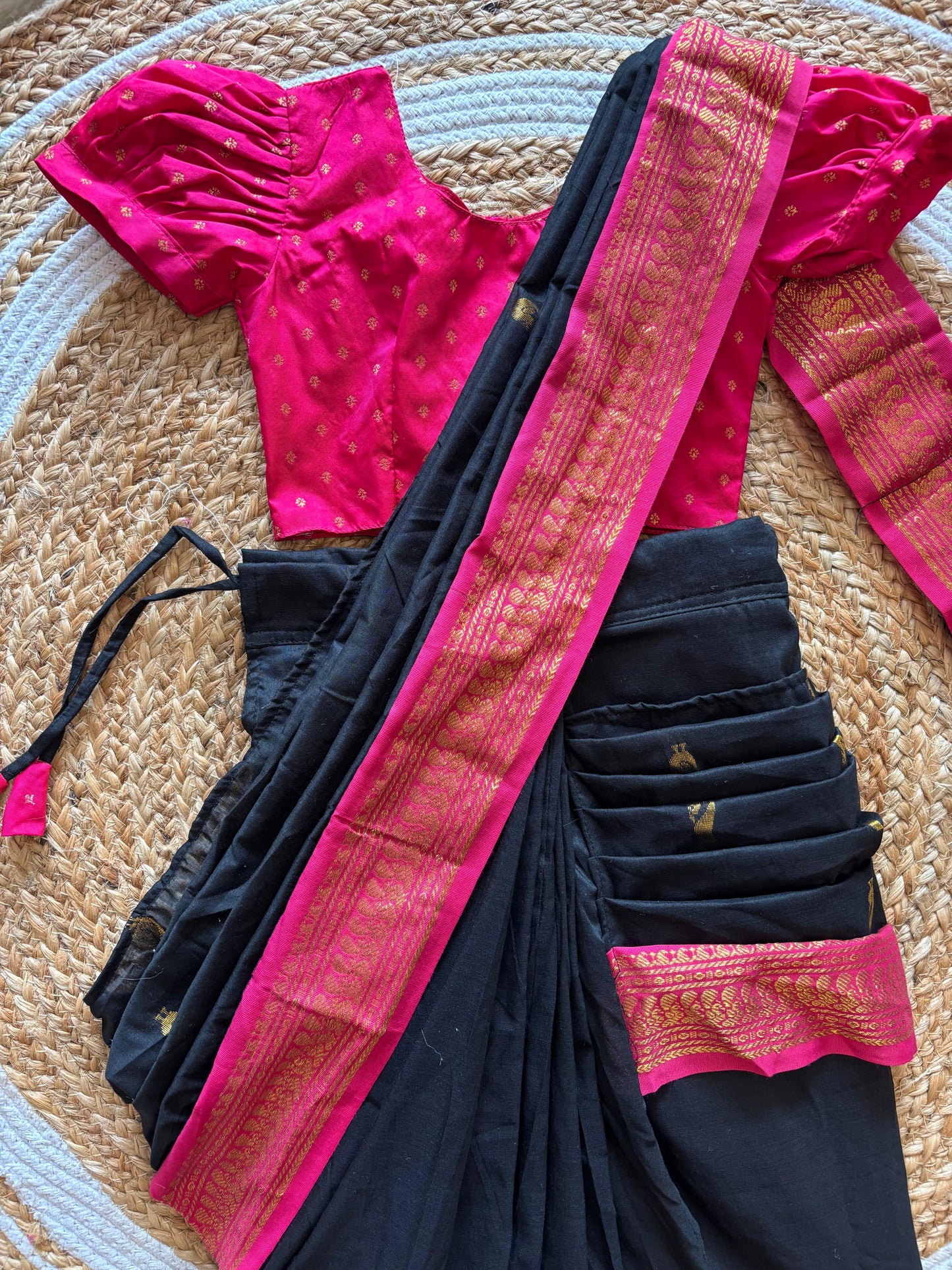 Black and Pink  - Ready to wear saree for kids Ethnic wear for baby girl