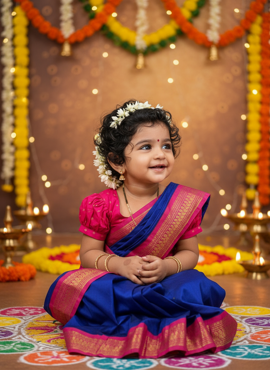 Royal blue  and Pink  - Ready to wear saree for kids Ethnic wear for baby girl