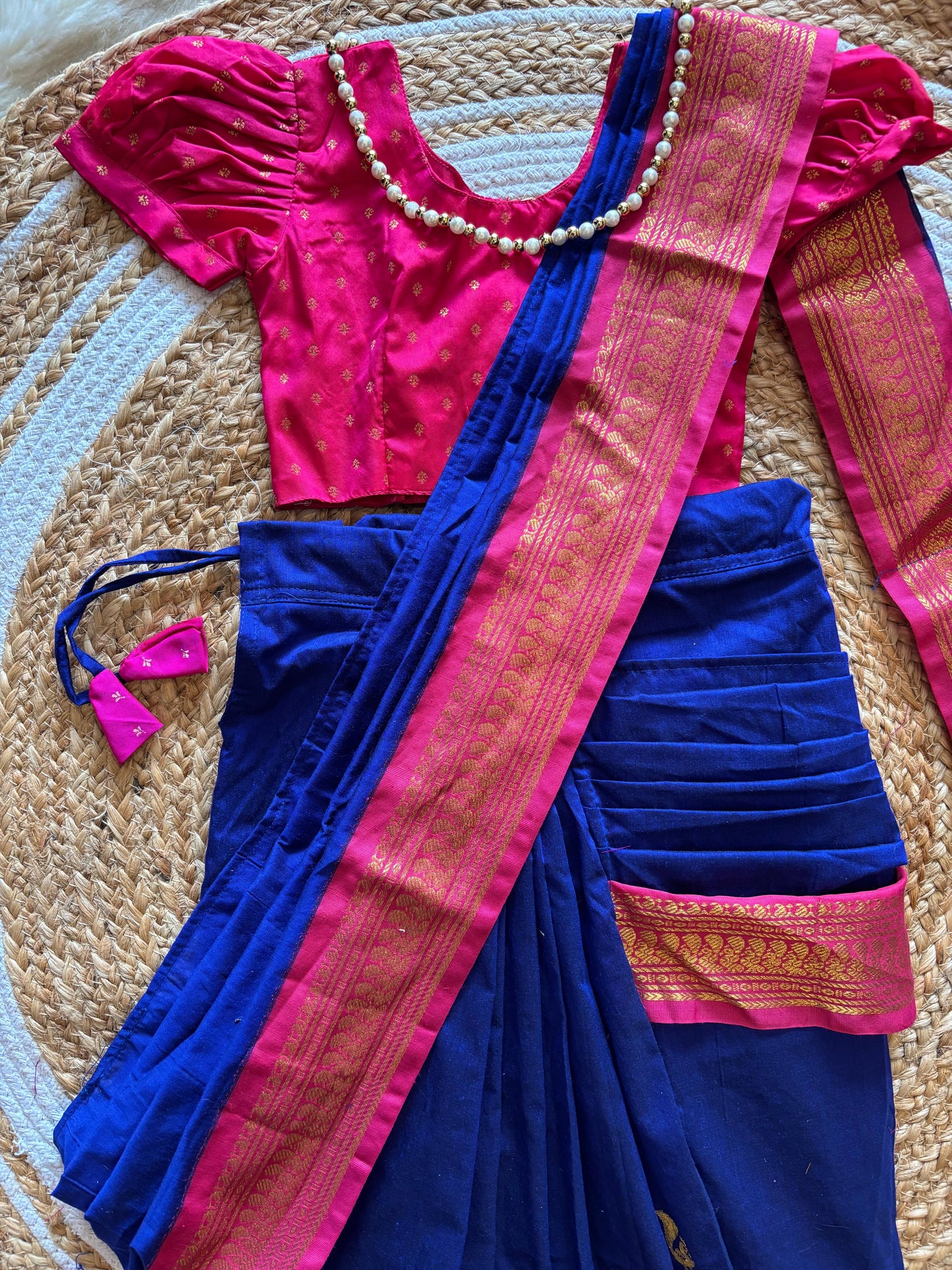 Royal blue  and Pink  - Ready to wear saree for kids Ethnic wear for baby girl