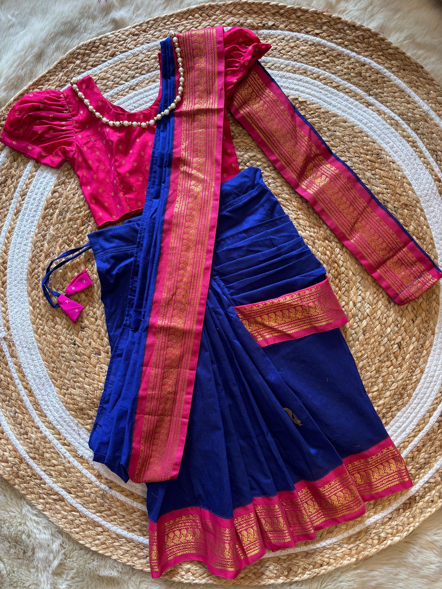 Royal blue  and Pink  - Ready to wear saree for kids Ethnic wear for baby girl