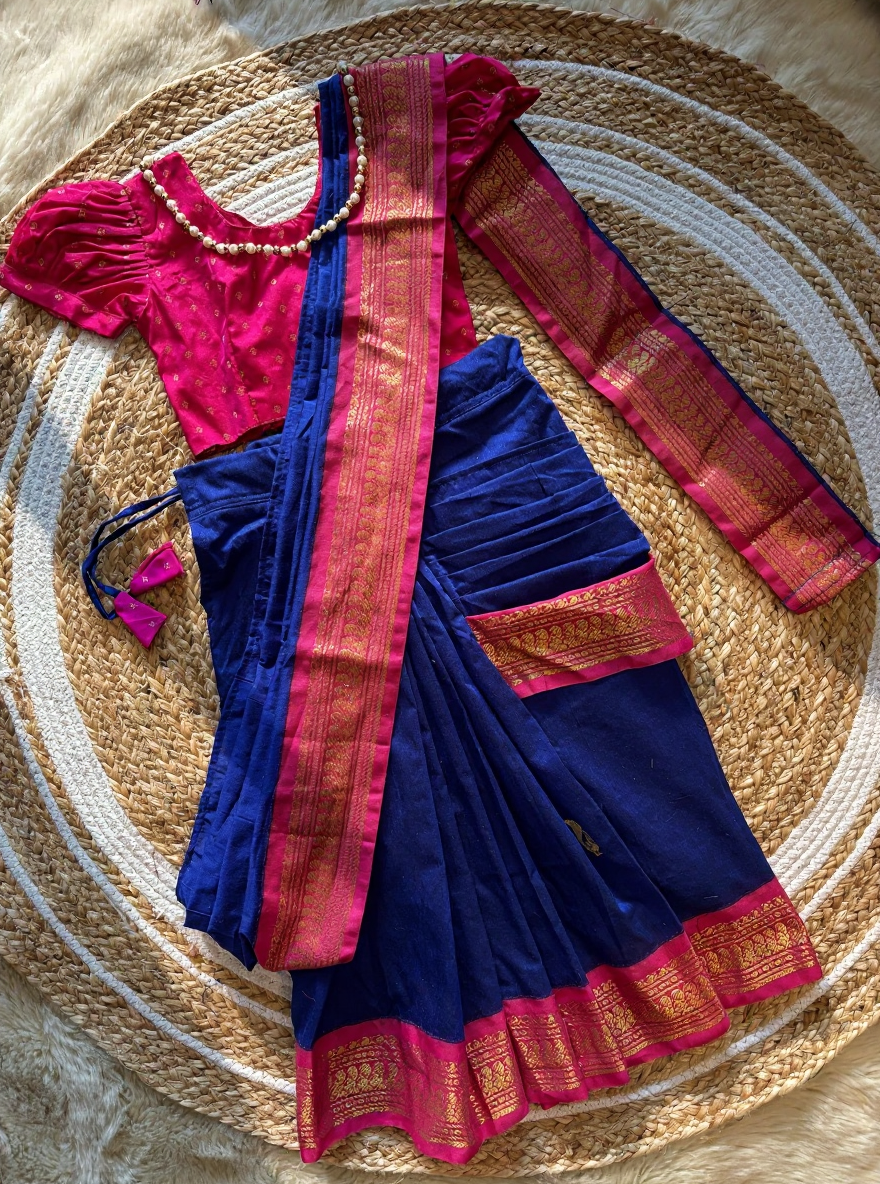 Royal blue  and Pink  - Ready to wear saree for kids Ethnic wear for baby girl