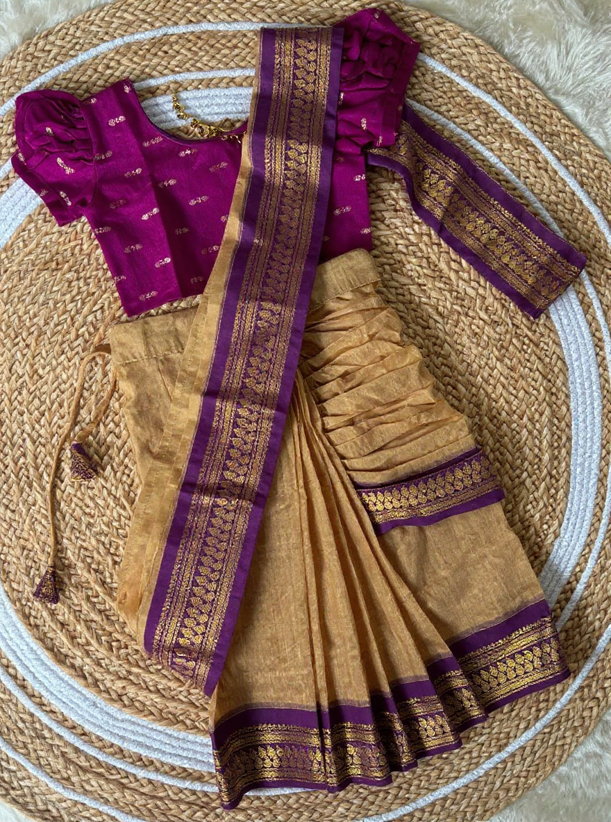 Golden hue and wine  - Ready to wear saree for kids Ethnic wear for baby girl