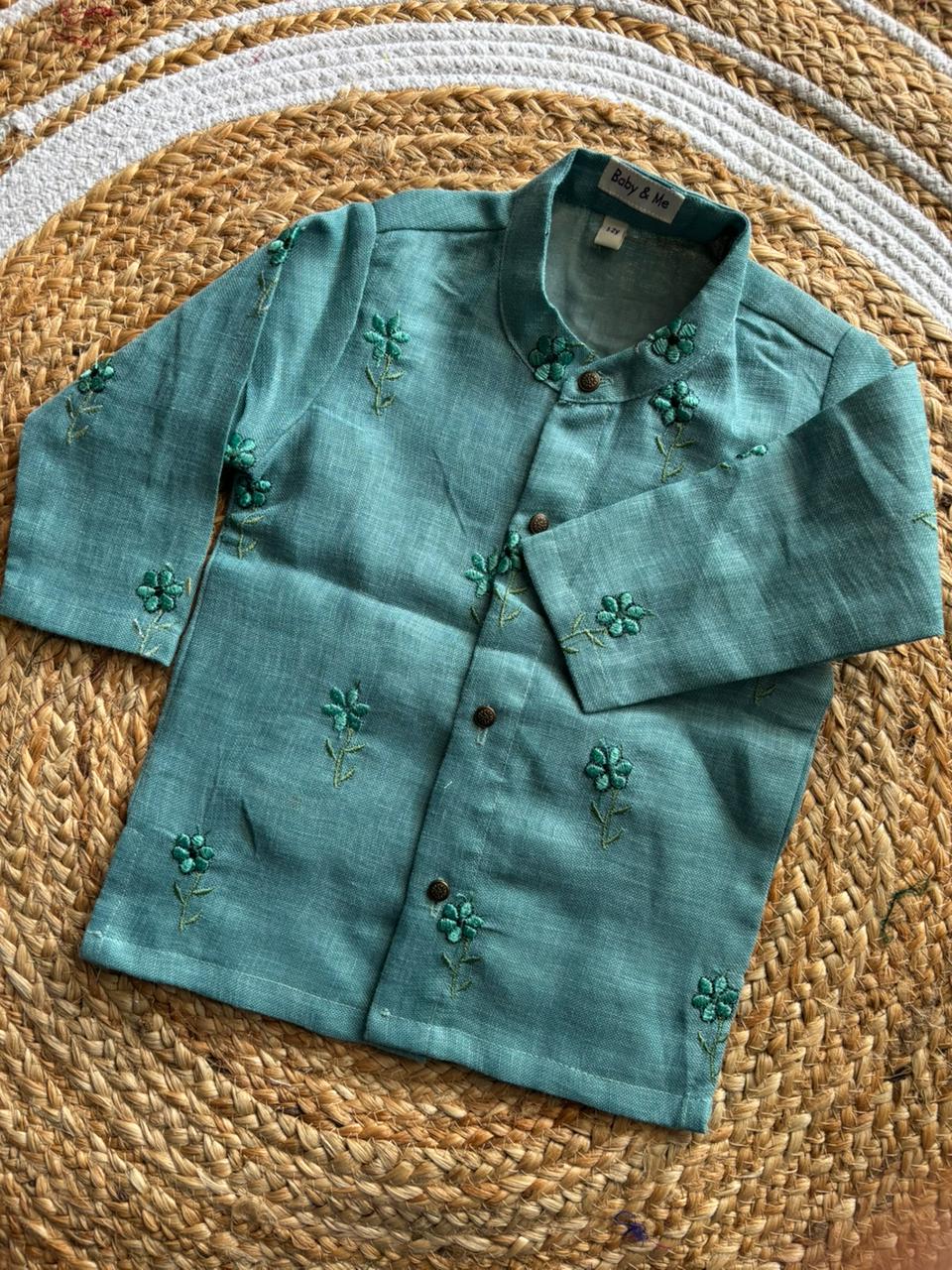Sky blue Linen Kurta for baby boy ethnic top wear