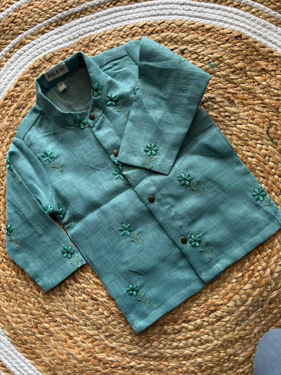 Sky blue Linen Kurta for baby boy ethnic top wear