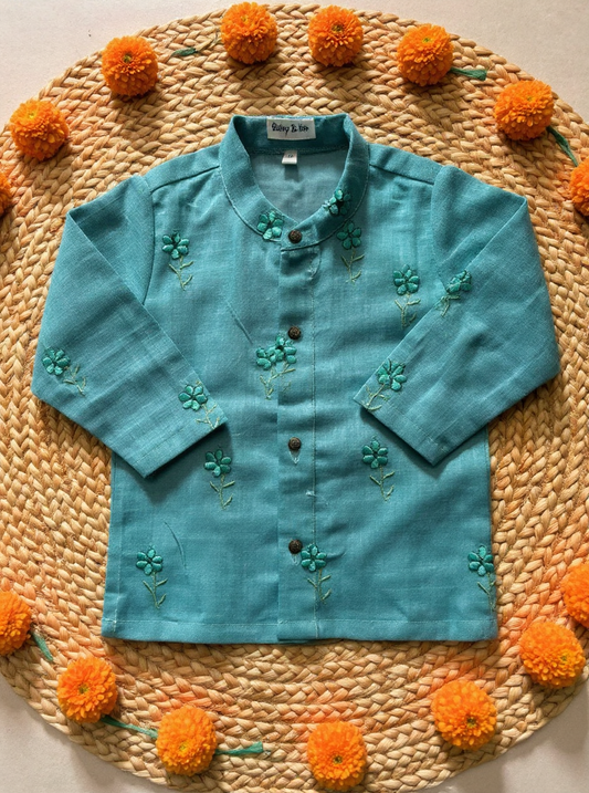 Sky blue Linen Kurta for baby boy ethnic top wear