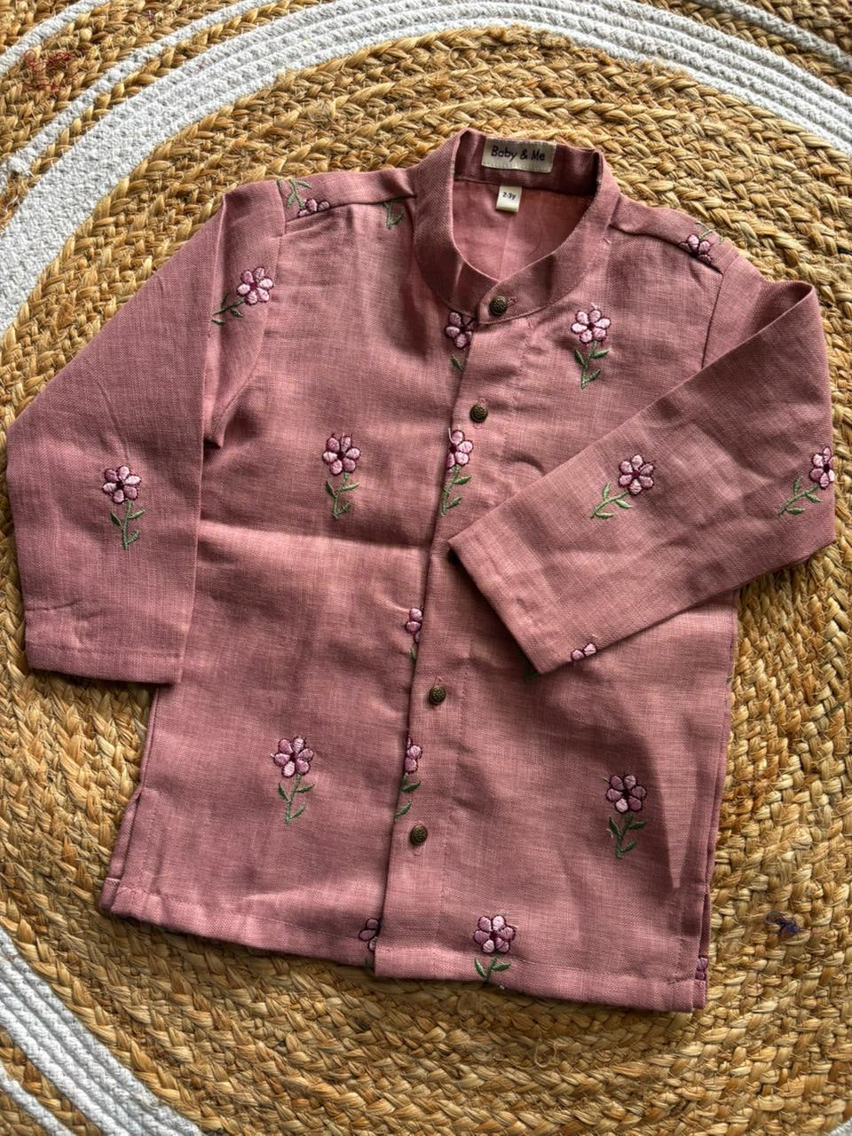 Pastel pink Linen Kurta for baby boy ethnic top wear