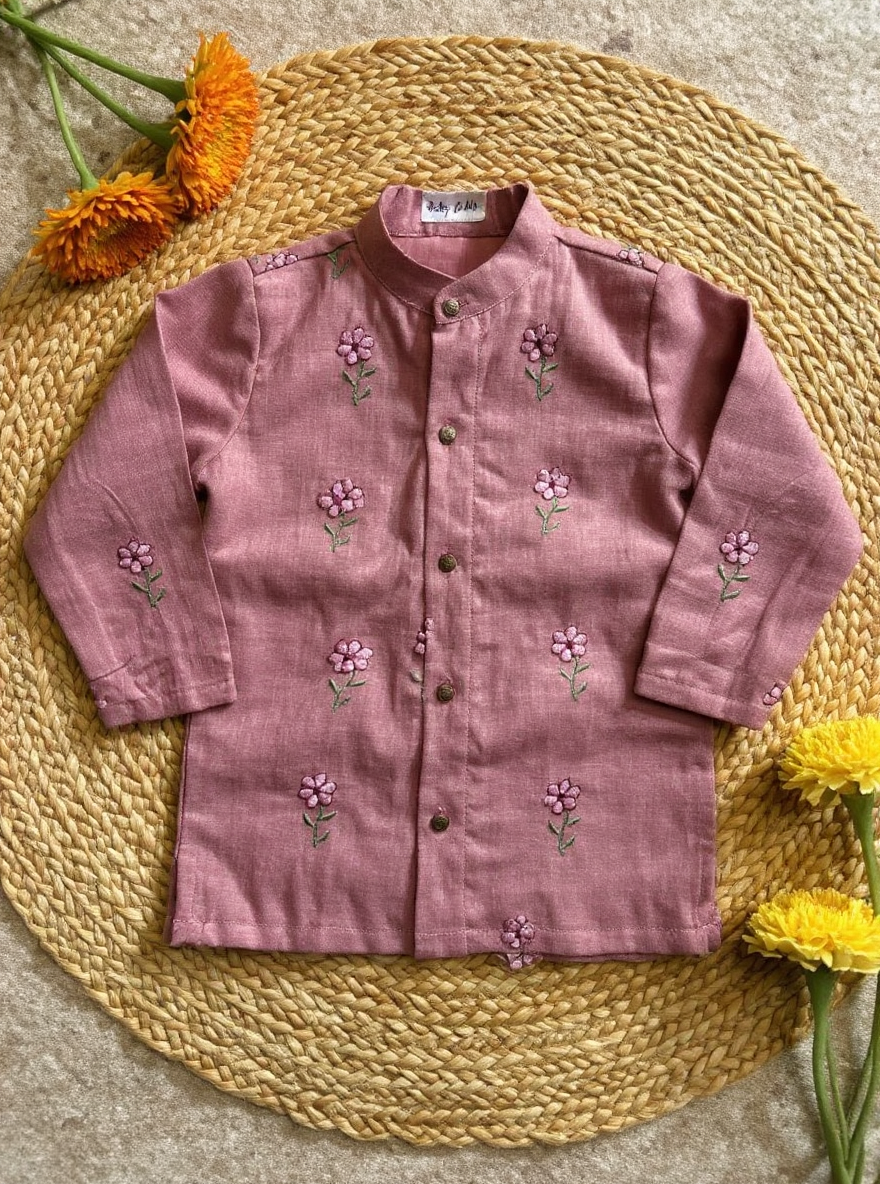 Pastel pink Linen Kurta for baby boy ethnic top wear