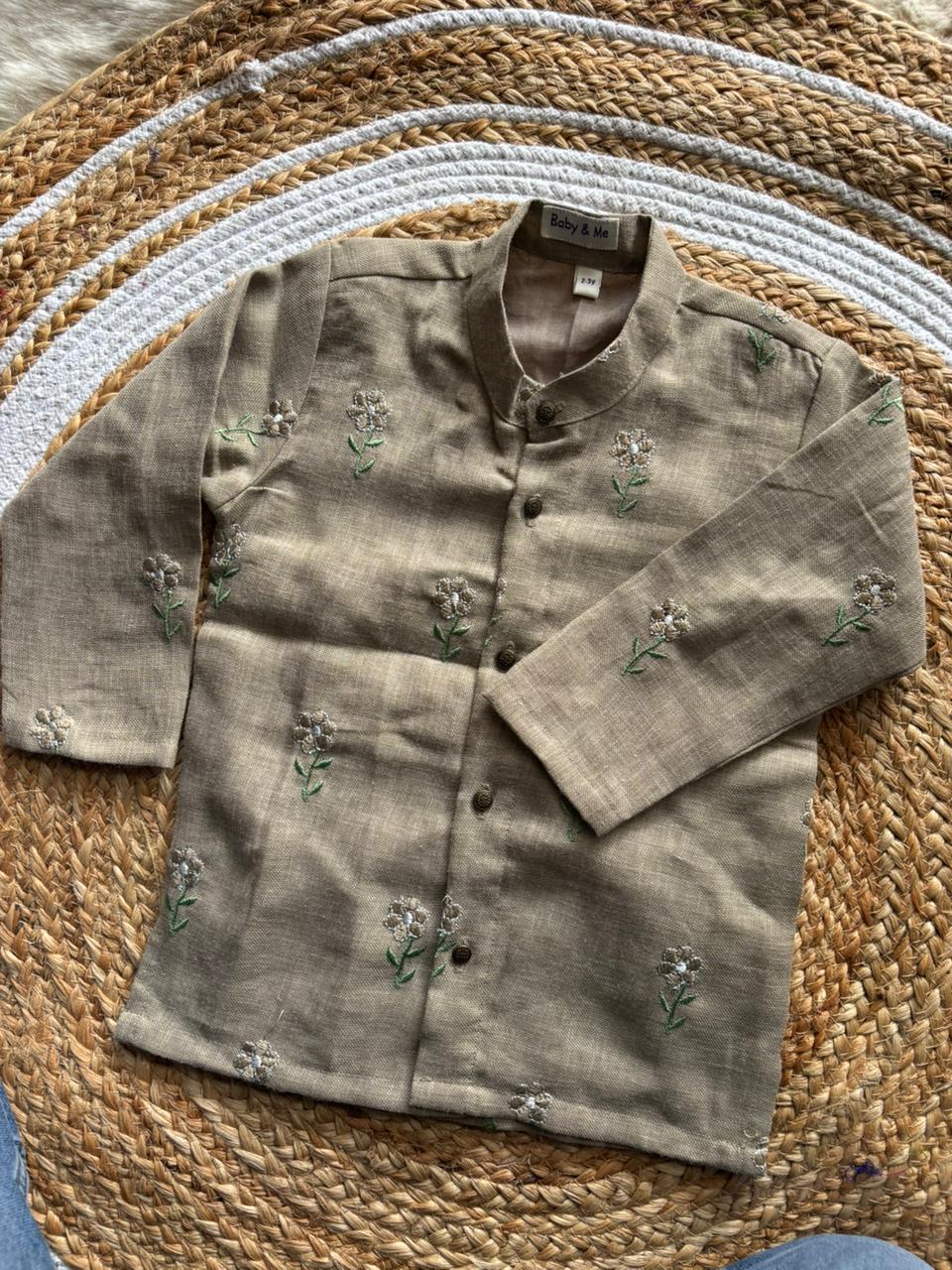 Grey Linen Kurta for baby boy ethnic top wear