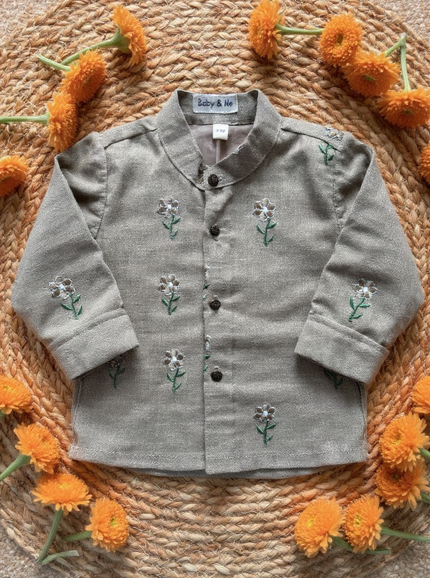 Grey Linen Kurta for baby boy ethnic top wear