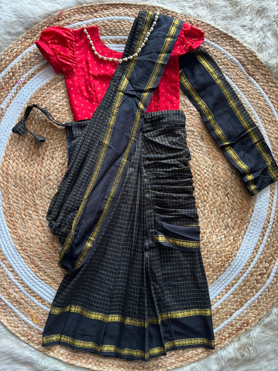 Red and black - Ready to wear muthukattam saree for kids Ethnic wear for baby girl