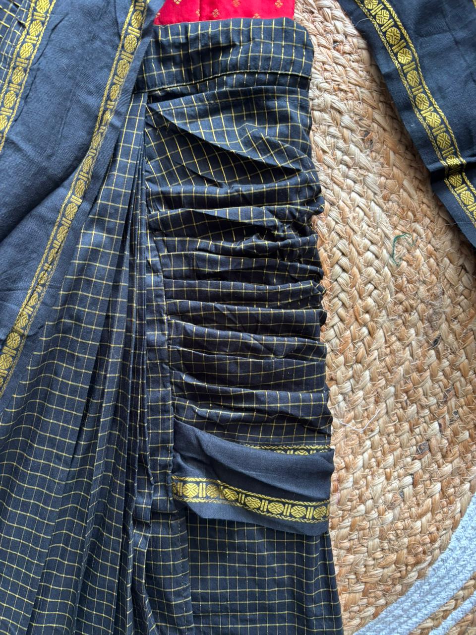 Red and black - Ready to wear muthukattam saree for kids Ethnic wear for baby girl