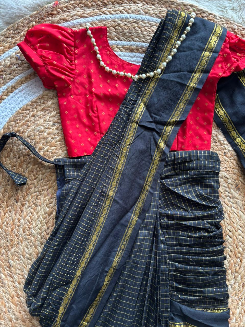 Red and black - Ready to wear muthukattam saree for kids Ethnic wear for baby girl
