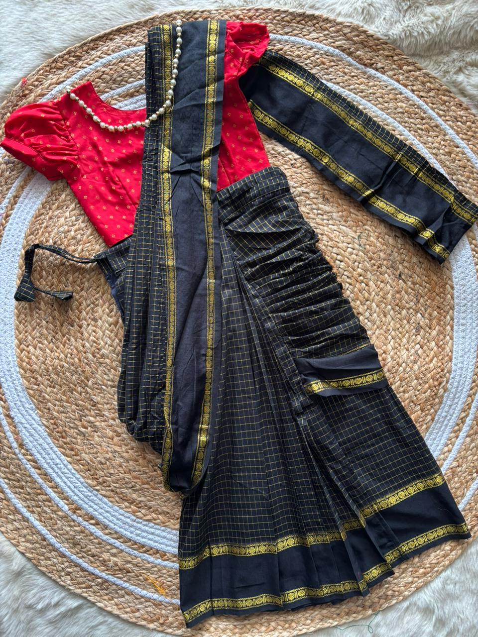 Red and black - Ready to wear muthukattam saree for kids Ethnic wear for baby girl