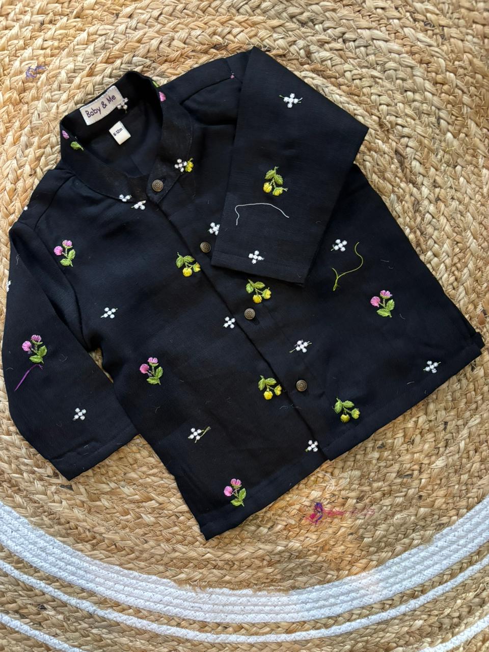 Pure Linen Black and Rusty orange Kurta Dhoti for baby boy