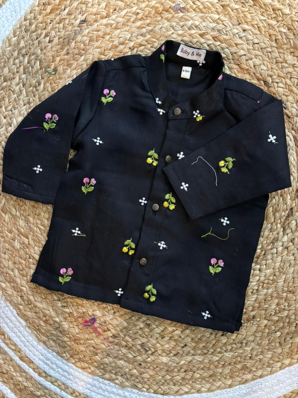 Pure Linen Black and Rusty orange Kurta Dhoti for baby boy