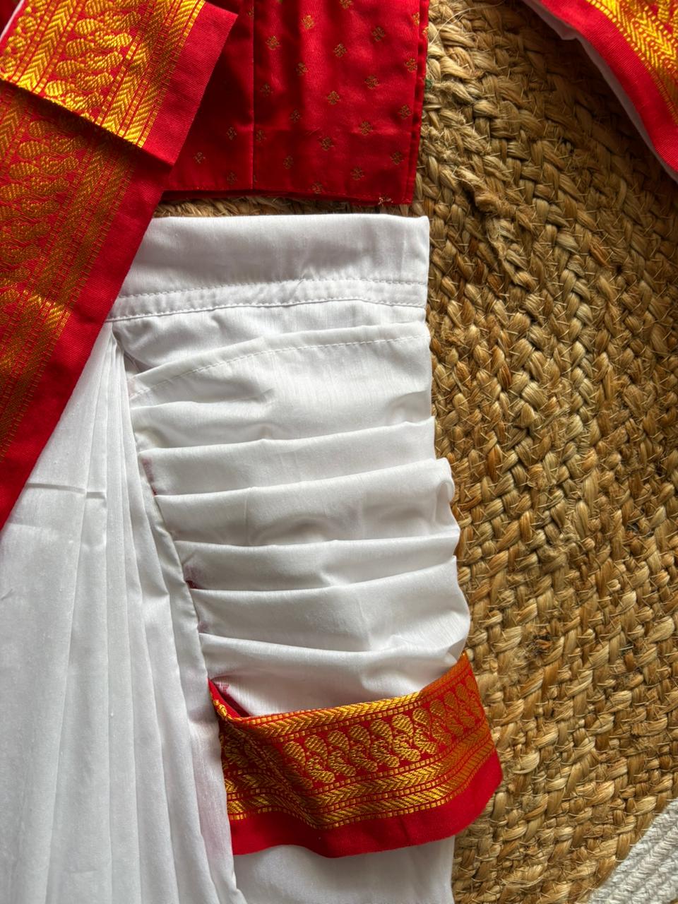 White And Red  - Ready to wear saree for kids Ethnic wear for baby girl