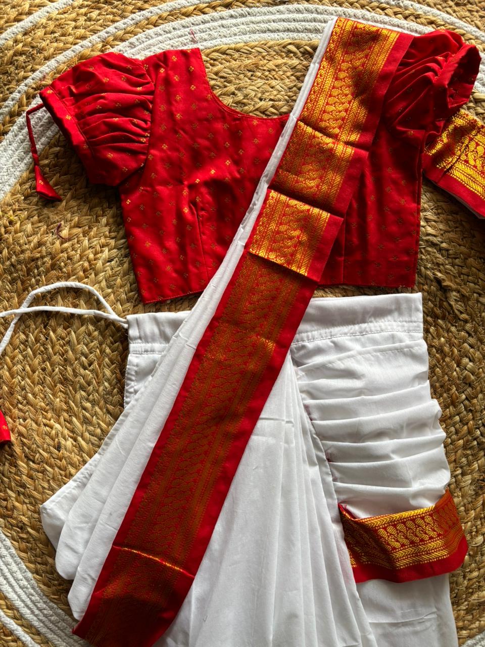 White And Red  - Ready to wear saree for kids Ethnic wear for baby girl