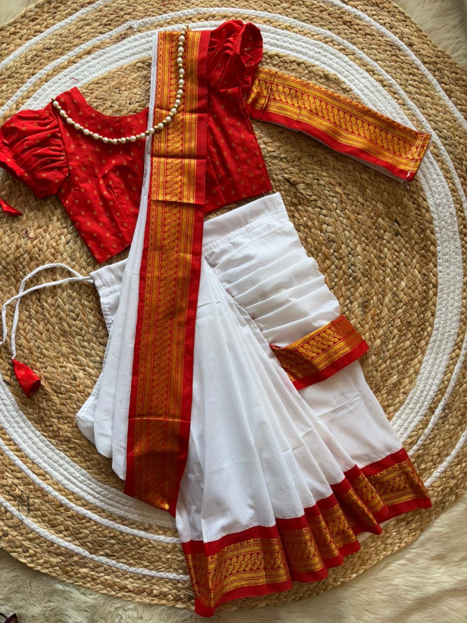 White And Red  - Ready to wear saree for kids Ethnic wear for baby girl