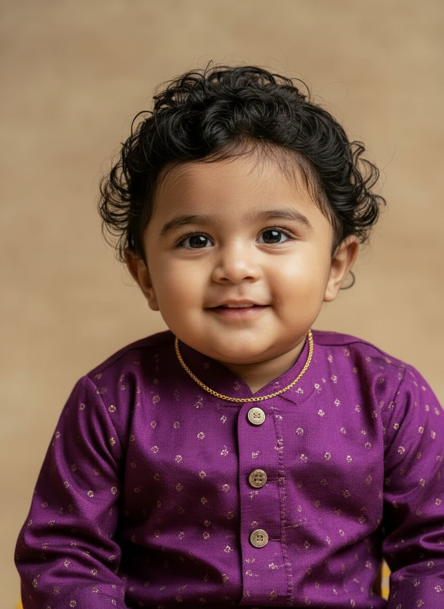 Wine and green traditional weave south Indian ethnic wear for baby boy