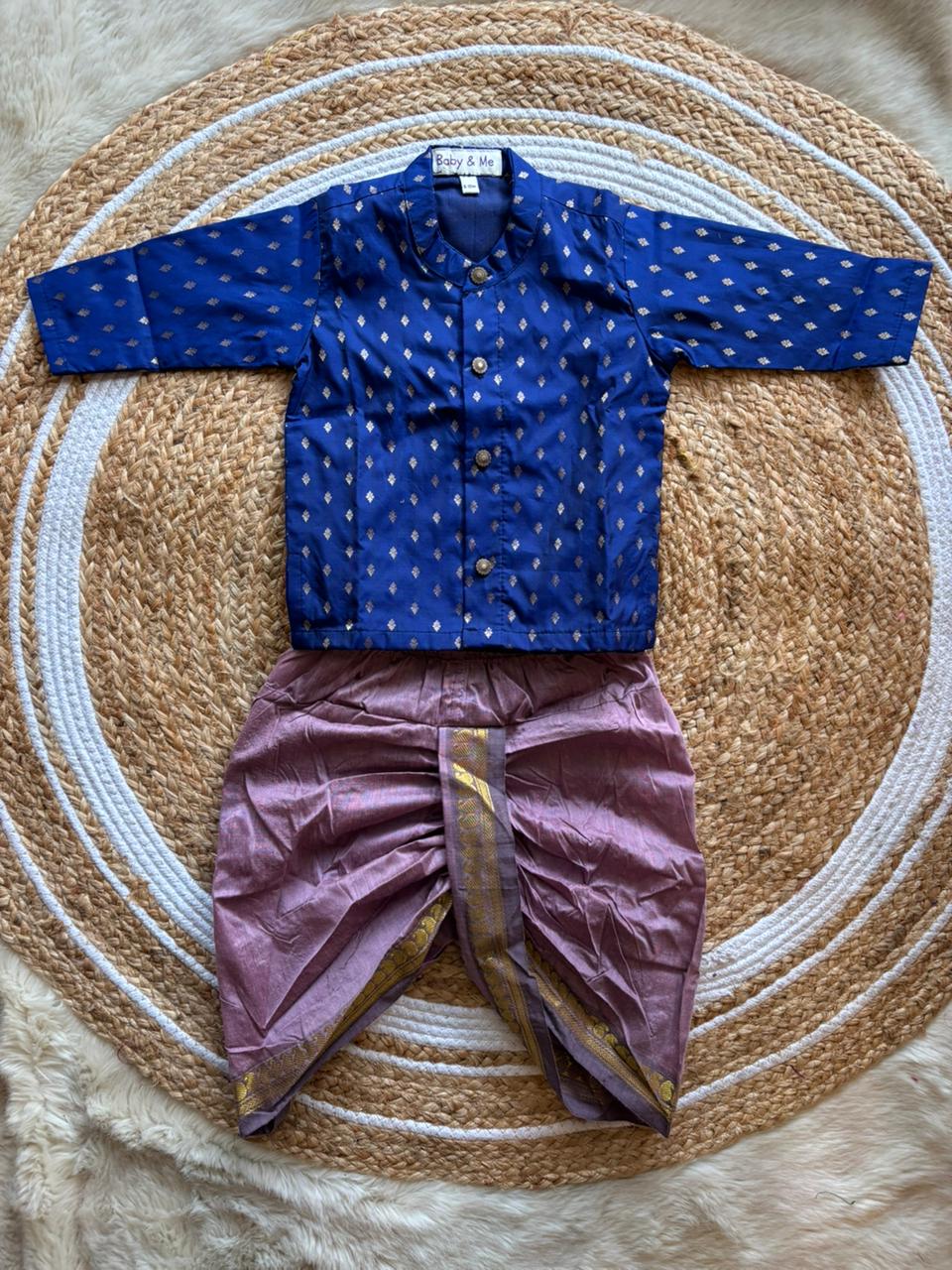 Navy Blue and Onion pink kurta dhoti baby boy ethnic wear