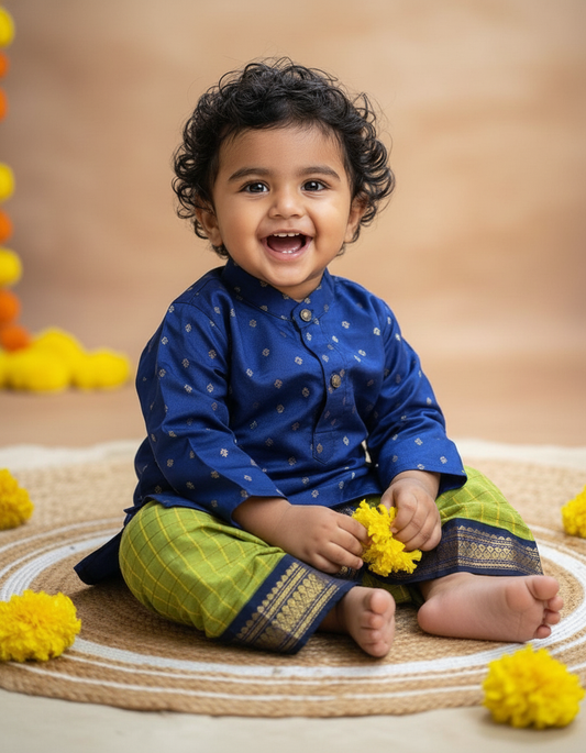 Green & Navy Blue Dhoti Kurta for Baby Boys