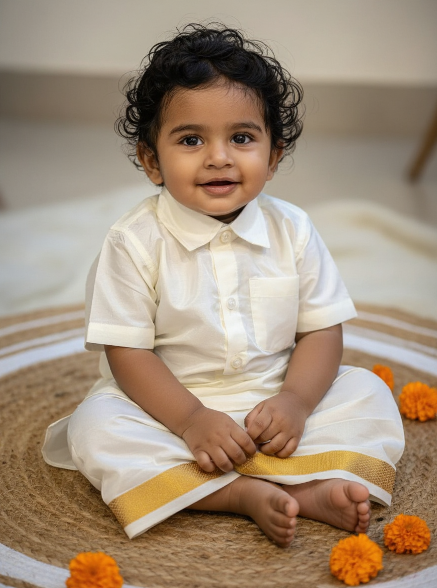 White - Shirt Vesti Semi-Silk for Baby Boy