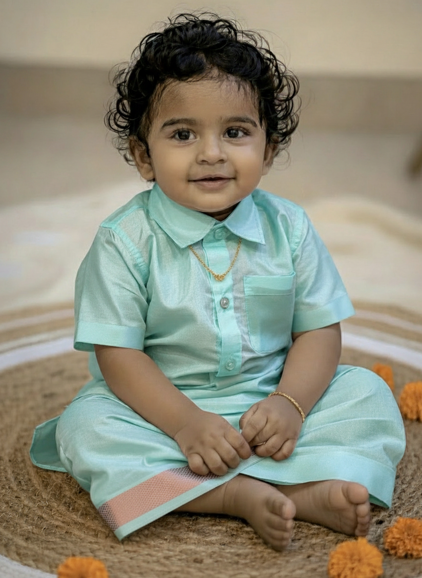 Sky Blue - Shirt Vesti Semi-Silk for Baby Boy